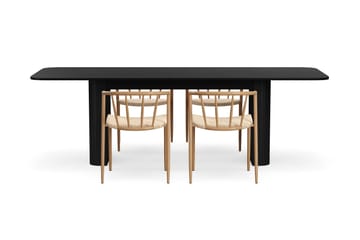 Kopparbo Matbord 180-240 cm Förlängningsbart med 4 Winston Matstolar - Svart / Beige / Metallben Ek - Möbler - Bord & matgrupp - Matgrupp
