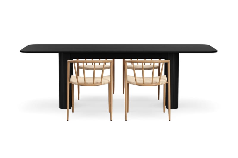 Kopparbo Matbord 180-240 cm Förlängningsbart med 4 Winston Matstolar - Svart / Beige / Metallben Ek - Möbler - Bord & matgrupp - Matgrupp