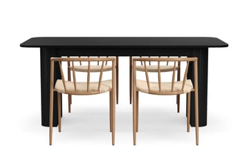 Kopparbo Matbord 180-240 cm Förlängningsbart med 4 Winston Matstolar - Svart / Beige / Metallben Ek - Möbler - Bord & matgrupp - Matgrupp