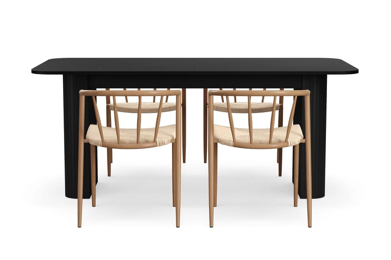 Kopparbo Matbord 180-240 cm Förlängningsbart med 4 Winston Matstolar - Svart / Beige / Metallben Ek - Möbler - Bord & matgrupp - Matgrupp
