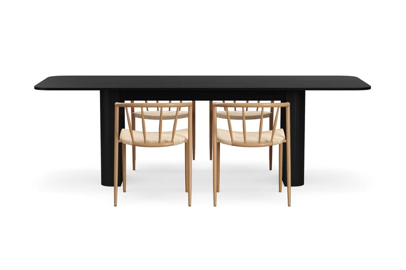 Kopparbo Matbord 180-240 cm Förlängningsbart med 4 Winston Matstolar - Svart / Beige / Metallben Ek - Möbler - Bord & matgrupp - Matgrupp