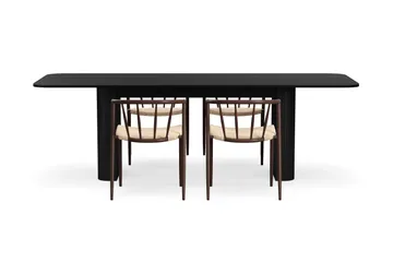 Kopparbo Matbord 180-240 cm Förlängningsbart med 4 Winston Matstolar - Svart / Beige / Metallben Rökt ek - Möbler - Bord & matgrupp - Matgrupp