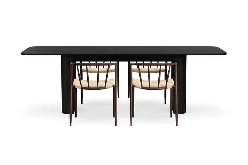 Kopparbo Matbord 180-240 cm Förlängningsbart med 4 Winston Matstolar - Svart / Beige / Metallben Rökt ek - Möbler - Bord & matgrupp - Matgrupp