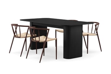 Kopparbo Matbord 180-240 cm Förlängningsbart med 4 Winston Matstolar - Svart / Beige / Metallben Rökt ek - Möbler - Bord & matgrupp - Matgrupp