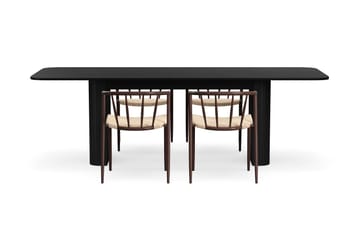 Kopparbo Matbord 180-240 cm Förlängningsbart med 4 Winston Matstolar - Svart / Beige / Metallben Rökt ek - Möbler - Bord & matgrupp - Matgrupp