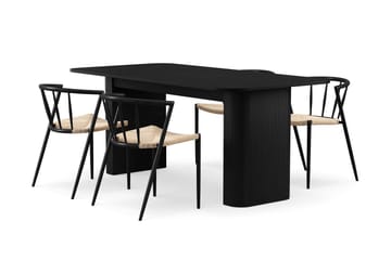 Kopparbo Matbord 180-240 cm Förlängningsbart med 4 Winston Matstolar - Svart / Beige / Metallben Svart - Möbler - Bord & matgrupp - Matgrupp