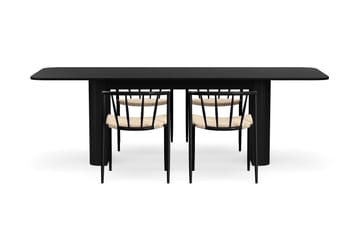 Kopparbo Matbord 180-240 cm Förlängningsbart med 4 Winston Matstolar - Svart / Beige / Metallben Svart - Möbler - Bord & matgrupp - Matgrupp