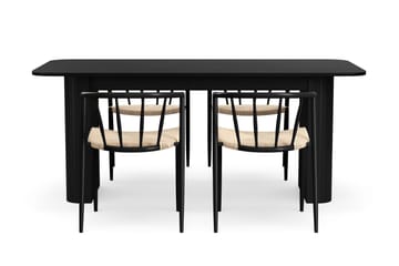 Kopparbo Matbord 180-240 cm Förlängningsbart med 4 Winston Matstolar - Svart / Beige / Metallben Svart - Möbler - Bord & matgrupp - Matgrupp