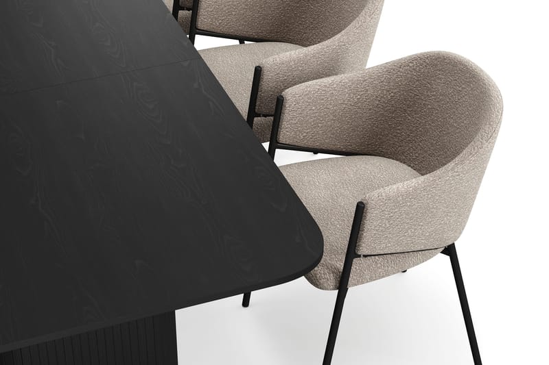 Kopparbo Matbord 180-240 cm Förlängningsbart med 6 Filip Matstolar - Svart / Taupe Bouclé - Möbler - Bord & matgrupp - Matgrupp