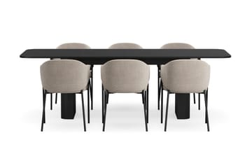 Kopparbo Matbord 180-240 cm Förlängningsbart med 6 Filip Matstolar - Svart / Taupe Bouclé - Möbler - Bord & matgrupp - Matgrupp