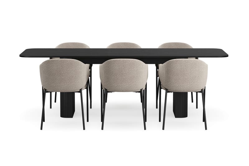 Kopparbo Matbord 180-240 cm Förlängningsbart med 6 Filip Matstolar - Svart / Taupe Bouclé - Möbler - Bord & matgrupp - Matgrupp