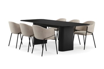 Kopparbo Matbord 180-240 cm Förlängningsbart med 6 Filip Matstolar - Svart / Taupe Bouclé - Möbler - Bord & matgrupp - Matgrupp