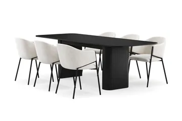 Kopparbo Matbord 180-240 cm Förlängningsbart med 6 Filip Matstolar - Svart / Vit Bouclé - Möbler - Bord & matgrupp - Matgrupp