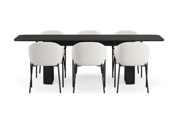 Kopparbo Matbord 180-240 cm Förlängningsbart med 6 Filip Matstolar - Svart / Vit Bouclé - Möbler - Bord & matgrupp - Matgrupp