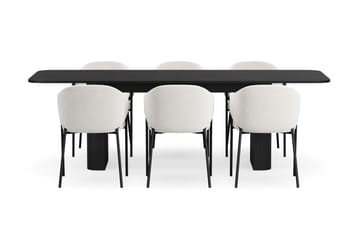 Kopparbo Matbord 180-240 cm Förlängningsbart med 6 Filip Matstolar - Svart / Vit Bouclé - Möbler - Bord & matgrupp - Matgrupp