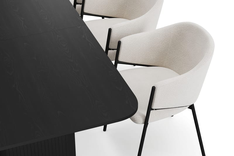 Kopparbo Matbord 180-240 cm Förlängningsbart med 6 Filip Matstolar - Svart / Vit Bouclé - Möbler - Bord & matgrupp - Matgrupp