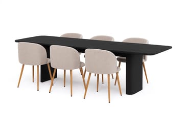 Kopparbo Matbord 180-240 cm Förlängningsbart med 6 Greya Matstolar med armstöd - Svart / Greige Bouclé / Metallben Ek - Möbler - Bord & matgrupp - Matgrupp