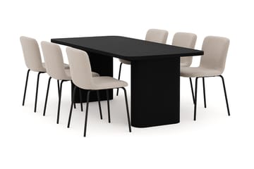 Kopparbo Matbord 180-240 cm Förlängningsbart med 6 Katy Matstolar - Svart / Greige Bouclé / Metallben Svart - Möbler - Bord & matgrupp - Matgrupp