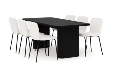 Kopparbo Matbord 180-240 cm Förlängningsbart med 6 Katy Matstolar - Svart / Vit Bouclé / Metallben Svart - Möbler - Bord & matgrupp - Matgrupp