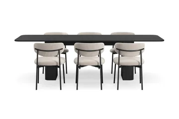 Kopparbo Matbord 180-240 cm Förlängningsbart med 6 Lucy Matstolar - Svart / Greige Bouclé / Metallben Svart - Möbler - Bord & matgrupp - Matgrupp