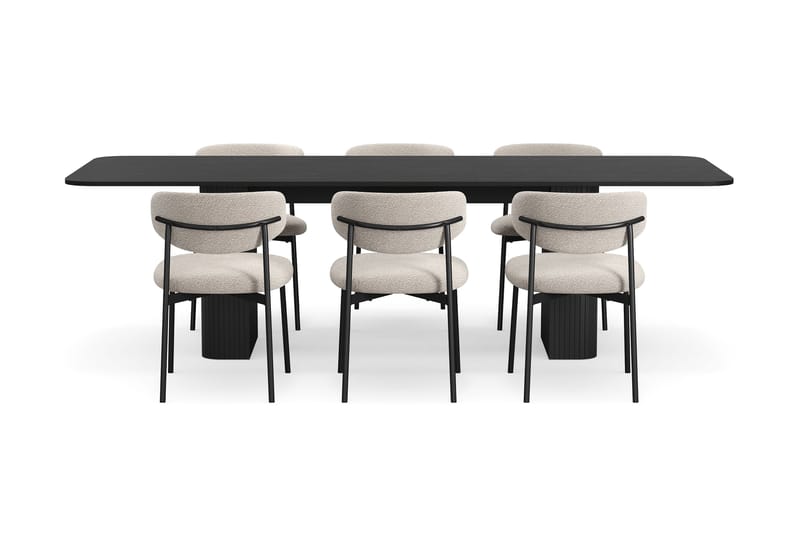 Kopparbo Matbord 180-240 cm Förlängningsbart med 6 Lucy Matstolar - Svart / Greige Bouclé / Metallben Svart - Möbler - Bord & matgrupp - Matgrupp