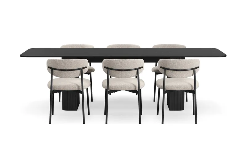 Kopparbo Matbord 180-240 cm Förlängningsbart med 6 Lucy Matstolar - Svart / Greige Bouclé / Metallben Svart - Möbler - Bord & matgrupp - Matgrupp