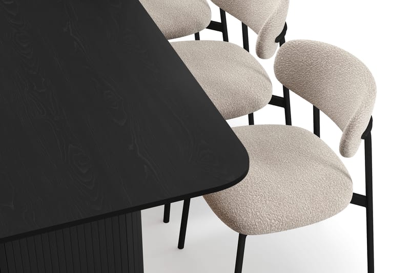 Kopparbo Matbord 180-240 cm Förlängningsbart med 6 Lucy Matstolar - Svart / Greige Bouclé / Metallben Svart - Möbler - Bord & matgrupp - Matgrupp