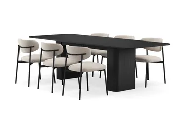 Kopparbo Matbord 180-240 cm Förlängningsbart med 6 Lucy Matstolar - Svart / Greige Bouclé / Metallben Svart - Möbler - Bord & matgrupp - Matgrupp