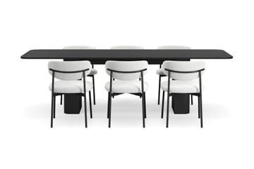 Kopparbo Matbord 180-240 cm Förlängningsbart med 6 Lucy Matstolar - Svart / Vit Bouclé / Metallben Svart - Möbler - Bord & matgrupp - Matgrupp