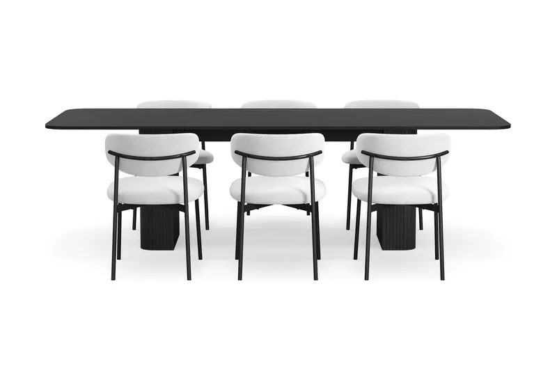 Kopparbo Matbord 180-240 cm Förlängningsbart med 6 Lucy Matstolar - Svart / Vit Bouclé / Metallben Svart - Möbler - Bord & matgrupp - Matgrupp
