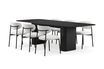 Kopparbo Matbord 180-240 cm Förlängningsbart med 6 Lucy Matstolar - Svart / Vit Bouclé / Metallben Svart - Möbler - Bord & matgrupp - Matgrupp