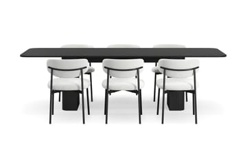 Kopparbo Matbord 180-240 cm Förlängningsbart med 6 Lucy Matstolar - Svart / Vit Bouclé / Metallben Svart - Möbler - Bord & matgrupp - Matgrupp