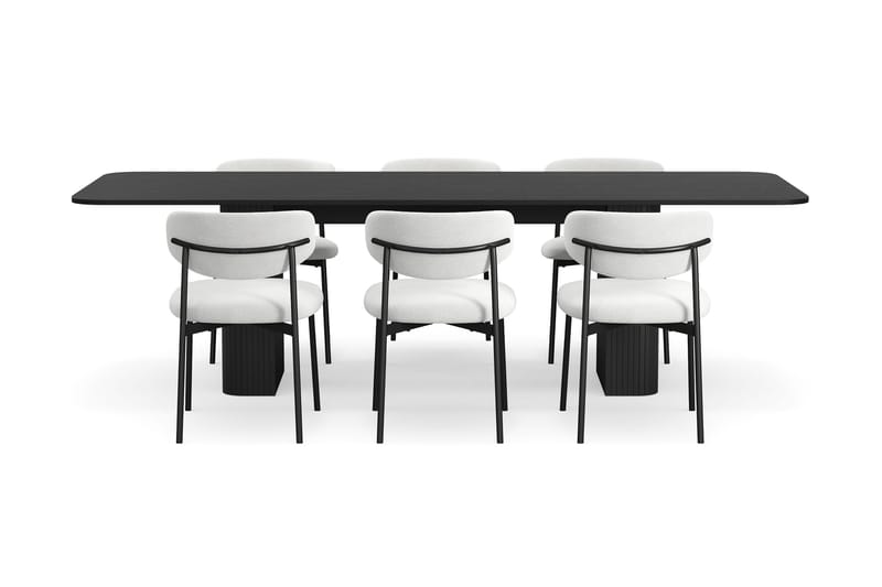 Kopparbo Matbord 180-240 cm Förlängningsbart med 6 Lucy Matstolar - Svart / Vit Bouclé / Metallben Svart - Möbler - Bord & matgrupp - Matgrupp