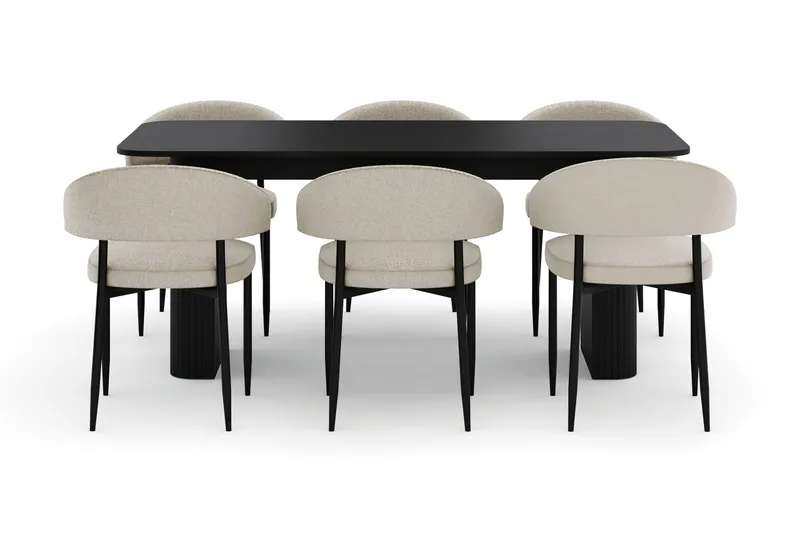 Kopparbo Matbord 180-240 cm Förlängningsbart med 6 Sawako Stolar - Svart - Möbler - Bord & matgrupp - Matgrupp