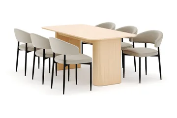 Kopparbo Matbord 180-240 cm Förlängningsbart med 6 Sawako Stolar - Vit - Möbler - Bord & matgrupp - Matgrupp