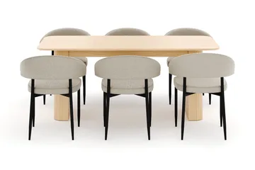 Kopparbo Matbord 180-240 cm Förlängningsbart med 6 Sawako Stolar - Vit - Möbler - Bord & matgrupp - Matgrupp