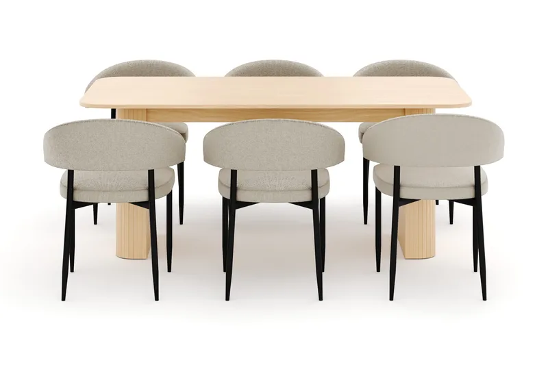 Kopparbo Matbord 180-240 cm Förlängningsbart med 6 Sawako Stolar - Vit - Möbler - Bord & matgrupp - Matgrupp