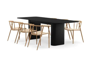 Kopparbo Matbord 180-240 cm Förlängningsbart med 6 Winston Matstolar - Svart / Beige / Metallben Ek - Möbler - Bord & matgrupp - Matgrupp