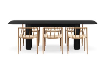 Kopparbo Matbord 180-240 cm Förlängningsbart med 6 Winston Matstolar - Svart / Beige / Metallben Ek - Möbler - Bord & matgrupp - Matgrupp