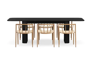 Kopparbo Matbord 180-240 cm Förlängningsbart med 6 Winston Matstolar - Svart / Beige / Metallben Ek - Möbler - Bord & matgrupp - Matgrupp