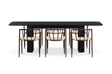 Kopparbo Matbord 180-240 cm Förlängningsbart med 6 Winston Matstolar - Svart / Beige / Metallben Rökt ek - Möbler - Bord & matgrupp - Matgrupp