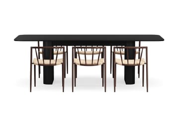 Kopparbo Matbord 180-240 cm Förlängningsbart med 6 Winston Matstolar - Svart / Beige / Metallben Rökt ek - Möbler - Bord & matgrupp - Matgrupp