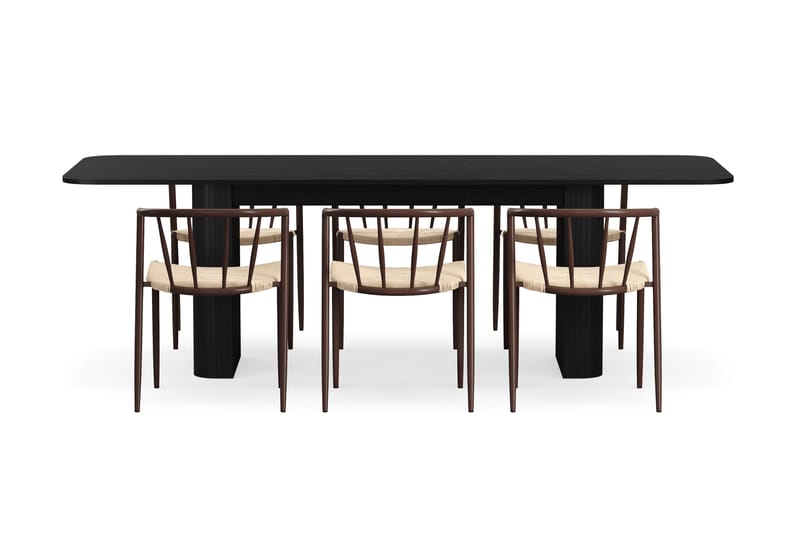 Kopparbo Matbord 180-240 cm Förlängningsbart med 6 Winston Matstolar - Svart / Beige / Metallben Rökt ek - Möbler - Bord & matgrupp - Matgrupp