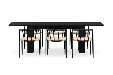 Kopparbo Matbord 180-240 cm Förlängningsbart med 6 Winston Matstolar - Svart / Beige / Metallben Svart - Möbler - Bord & matgrupp - Matgrupp