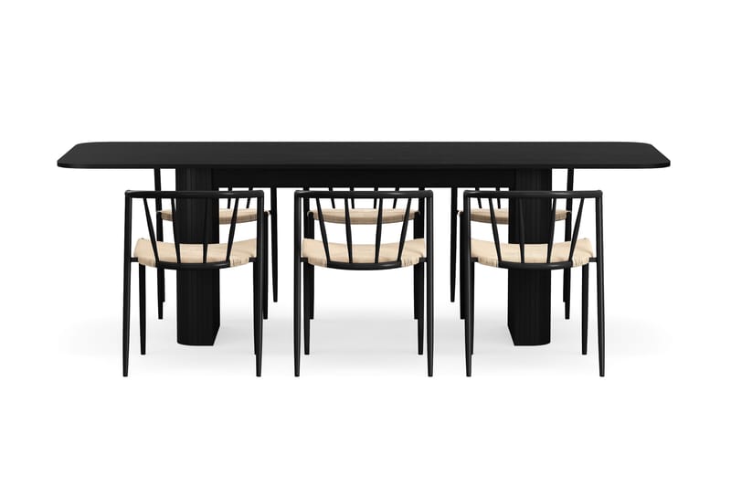 Kopparbo Matbord 180-240 cm Förlängningsbart med 6 Winston Matstolar - Svart / Beige / Metallben Svart - Möbler - Bord & matgrupp - Matgrupp