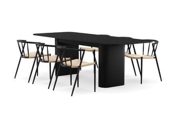 Kopparbo Matbord 180-240 cm Förlängningsbart med 6 Winston Matstolar - Svart / Beige / Metallben Svart - Möbler - Bord & matgrupp - Matgrupp