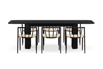 Kopparbo Matbord 180-240 cm Förlängningsbart med 6 Winston Matstolar - Svart / Beige / Metallben Svart - Möbler - Bord & matgrupp - Matgrupp