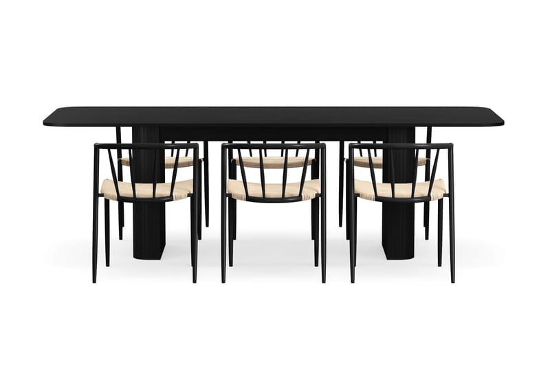 Kopparbo Matbord 180-240 cm Förlängningsbart med 6 Winston Matstolar - Svart / Beige / Metallben Svart - Möbler - Bord & matgrupp - Matgrupp