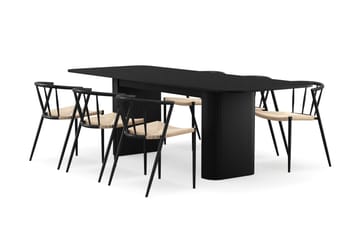 Kopparbo Matbord 180-240 cm Förlängningsbart med 6 Winston Matstolar - Svart / Beige / Metallben Svart - Möbler - Bord & matgrupp - Matgrupp