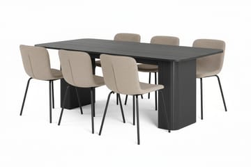 Kopparbo Matbord 200-260 cm Förlängningsbart med 4 Katy Matstolar - Svart / Greige Bouclé / Metallben Svart - Möbler - Bord & matgrupp - Matgrupp